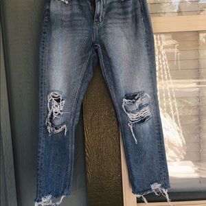 HAND DISTRESSED MOM JEANS